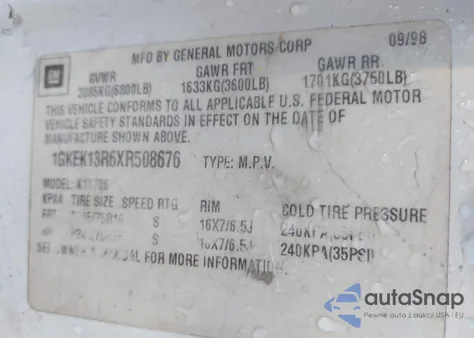 1999 GMC Yukon from USA, damaged, VIN 1GKEK13R6XR508676